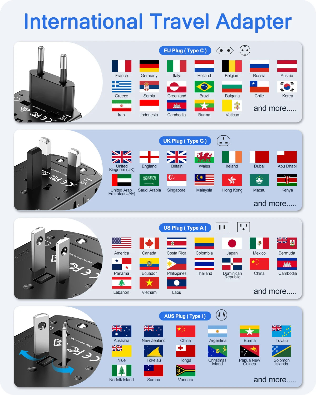 Universal Travel Adapter with USB & Type-C Charging