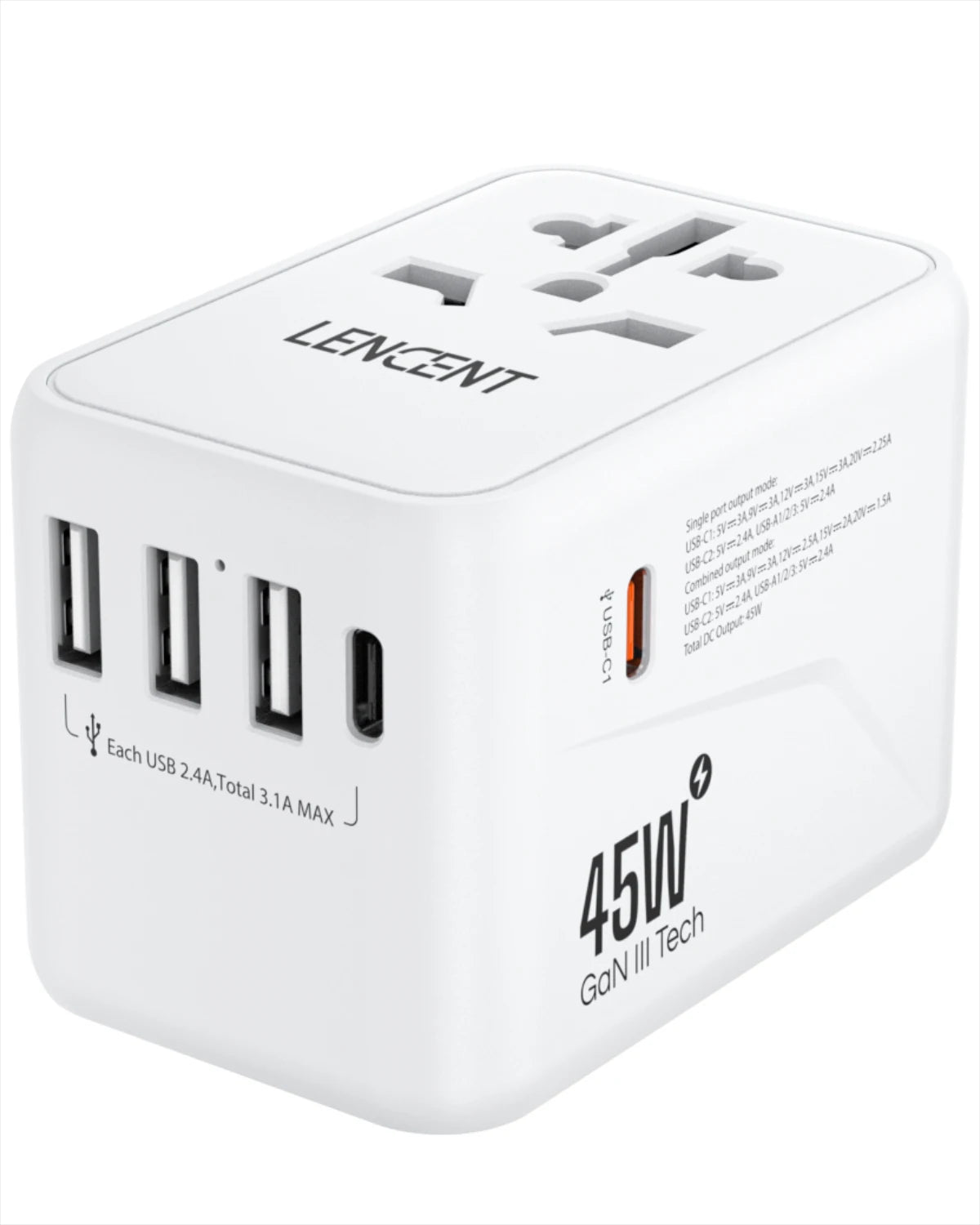 Universal Travel Adapter with USB & Type-C Charging